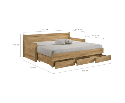 Big Bedding Australia Bedframe Mica Natural Wooden Day Bed with 3 Drawers Sofa Bed Frame