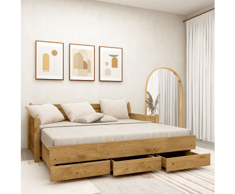 Big Bedding Australia Bedframe Mica Natural Wooden Day Bed with 3 Drawers Sofa Bed Frame