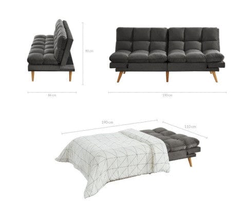 Big Bedding Australia Sofa Sebastian 3 Seater Velvet Sofa Bed Futon Charcoal