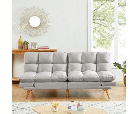 Big Bedding Australia Sofa Sebastian 3 Seater Velvet Sofa Bed Futon Light Grey