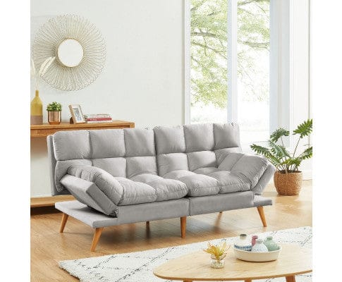 Big Bedding Australia Sofa Sebastian 3 Seater Velvet Sofa Bed Futon Light Grey