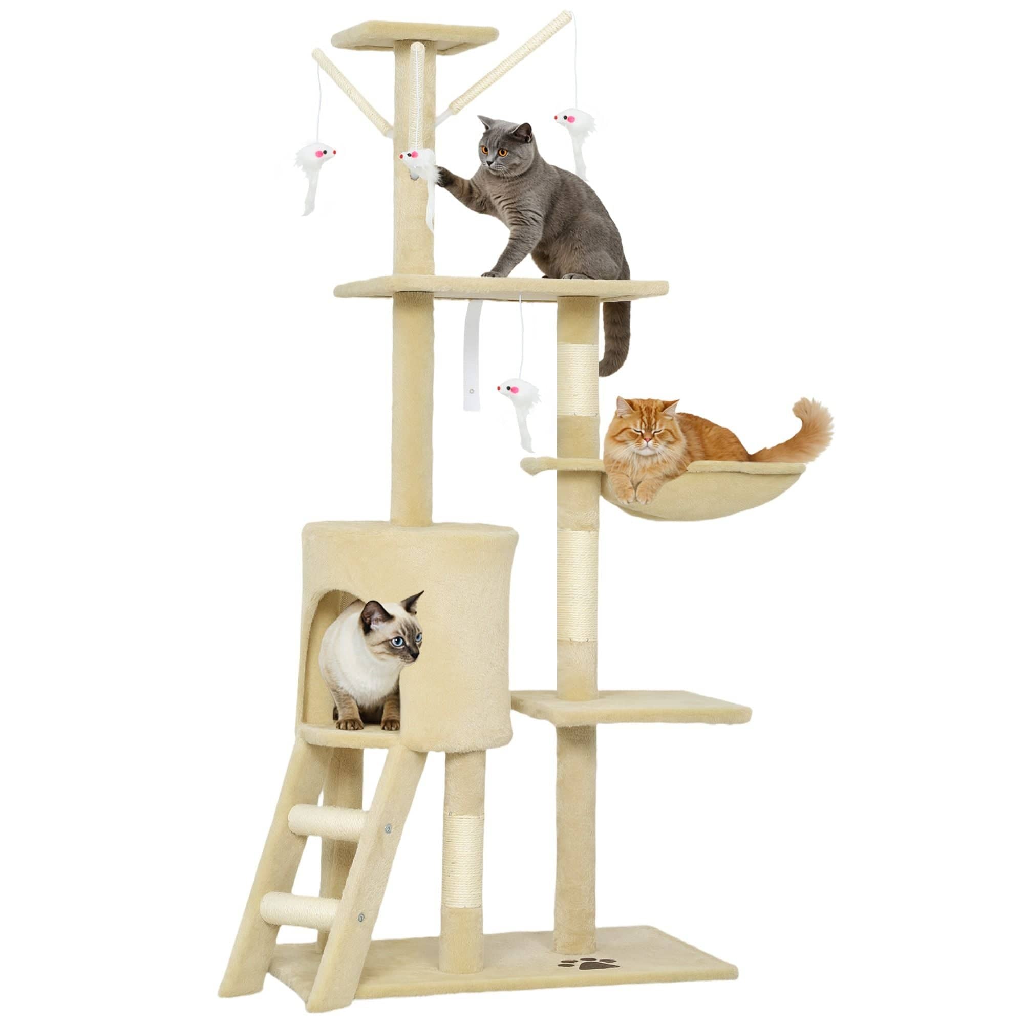 Carla Home Cat Tower CARLA HOME 134cm Cat Tree for Indoor Cats with Hammock, Plush Perch & Sisal Scratching Posts for Kittens & Adult Cats (Beige)
