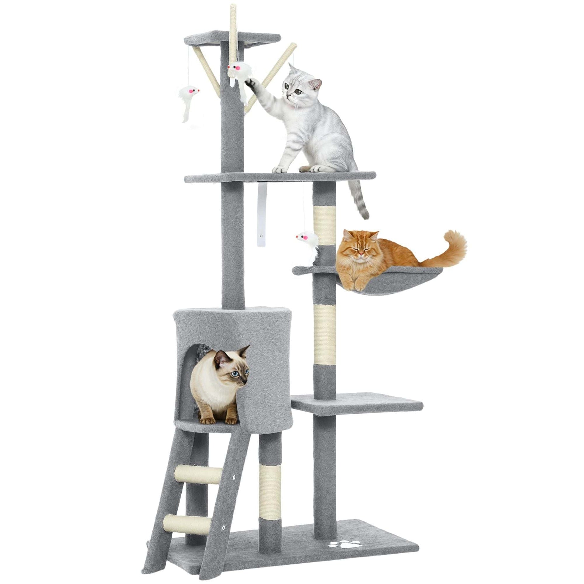 Carla Home Cat Tower CARLA HOME 134cm Cat Tree for Indoor Cats with Hammock, Plush Perch & Sisal Scratching Posts for Kittens & Adult Cats (Light Grey)