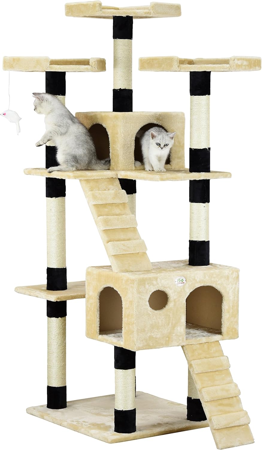 Carla Home Cat Tower CARLA HOME 180cm Cat Tree Tower for Indoor Cats with Dual Condos, Plush Perches, Sisal Scratching Posts & Ramps for Kittens & Adult Cats (Beige)