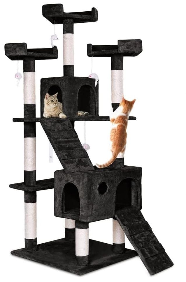 Carla Home Cat Tower CARLA HOME 180cm Cat Tree Tower for Indoor Cats with Dual Condos, Plush Perches, Sisal Scratching Posts & Ramps for Kittens & Adult Cats (Black)