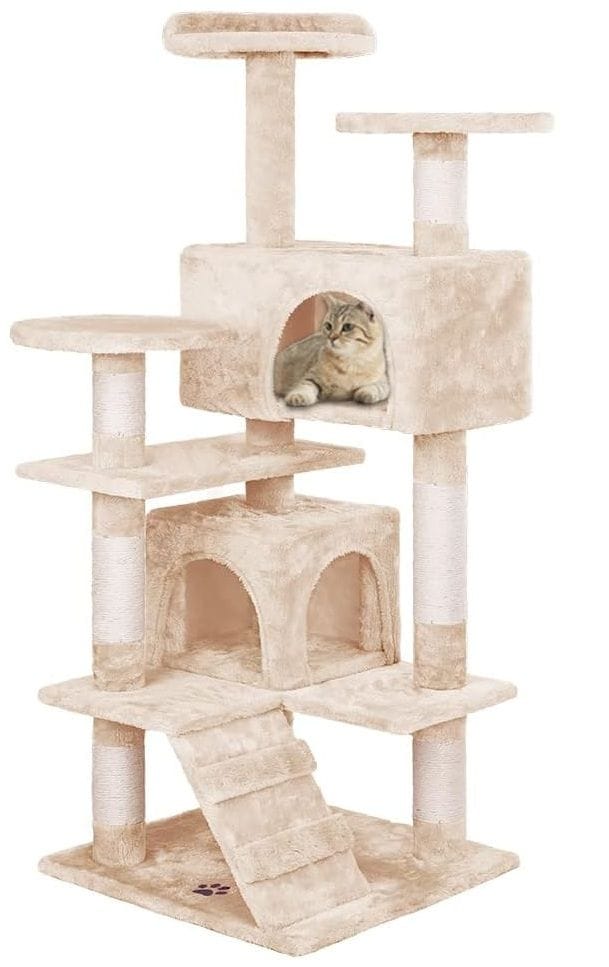 Carla Home Cat Tower CARLA HOME 180cm Cat Tree Tower for Indoor Cats with Plush Perches, Dual Condos, Natural Sisal Scratching Posts & Ramp for Kittens & Adult Cats (Beige)