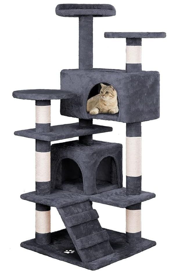 Carla Home Cat Tower CARLA HOME 180cm Cat Tree Tower for Indoor Cats with Plush Perches, Dual Condos, Natural Sisal Scratching Posts & Ramp for Kittens & Adult Cats (Dark Grey)