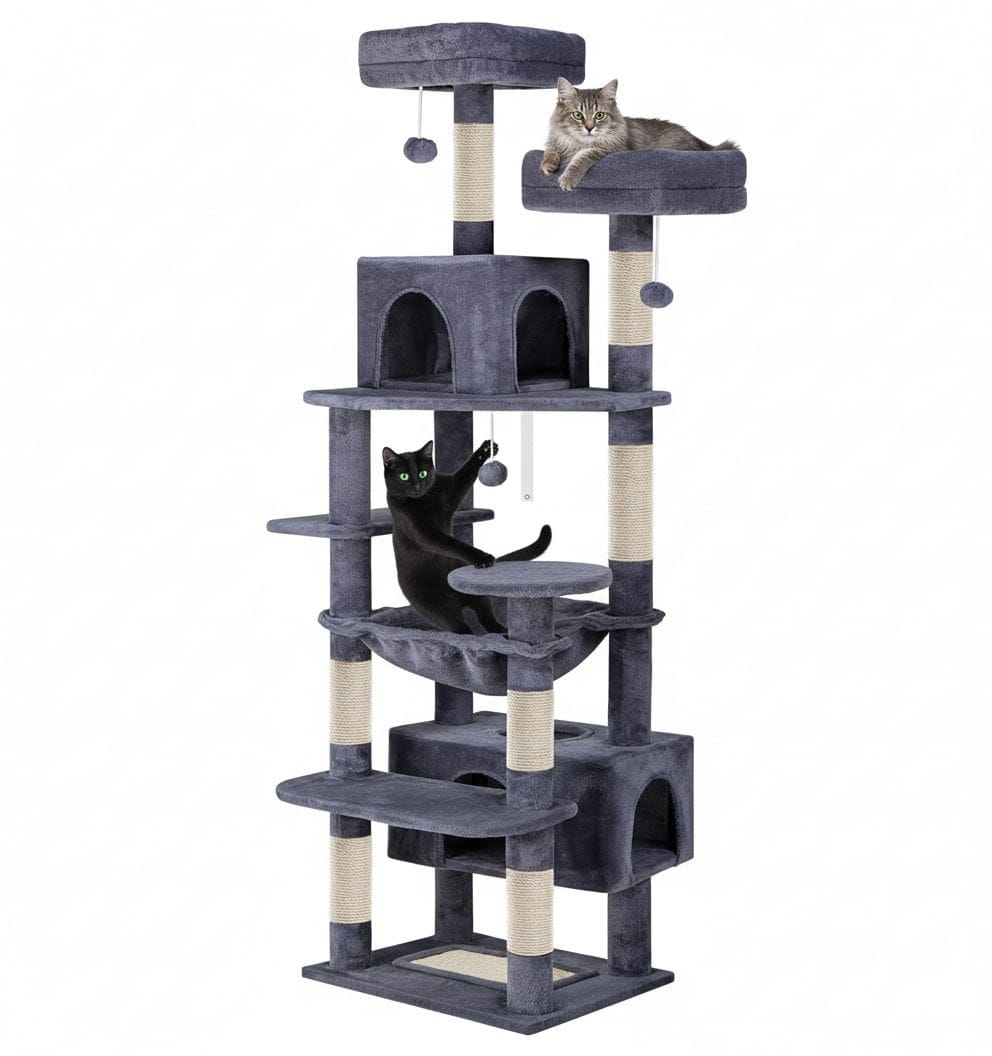 Carla Home Cat Tower CARLA HOME 180cm Cat Tree Tower for Indoor Cats with Plush Perches, Dual Condos, Natural Sisal Scratching Posts & Ramps for Kittens & Adult Cats (Grey)