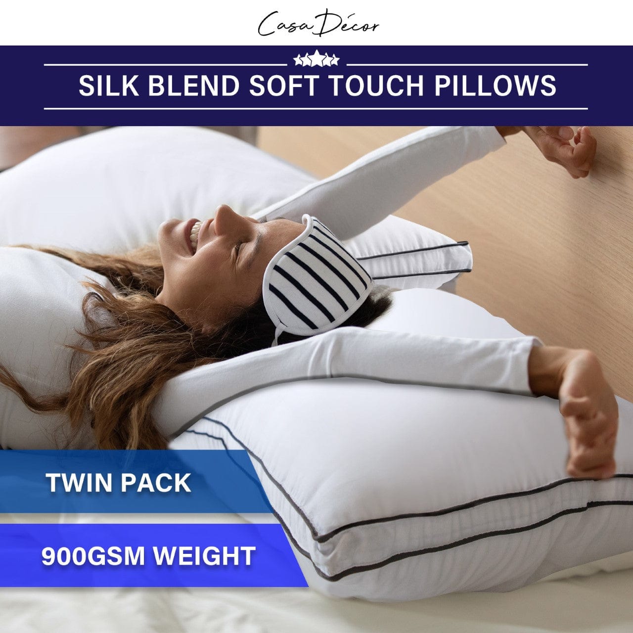 Casa Decor Pillows/Cushions Casa Decor Silk Blend Pillow Hypoallergenic Gusset Twin Pack