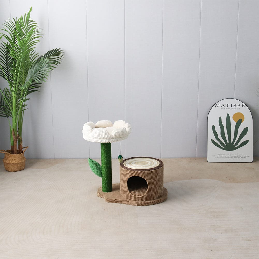 Catio Cat Tower CATIO Log Cat House With White Camelia Cat Scratching Tree