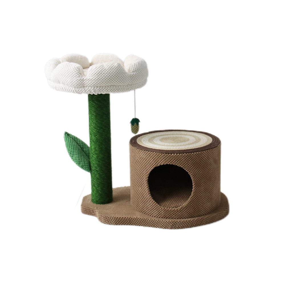 Catio Cat Tower CATIO Log Cat House With White Camelia Cat Scratching Tree