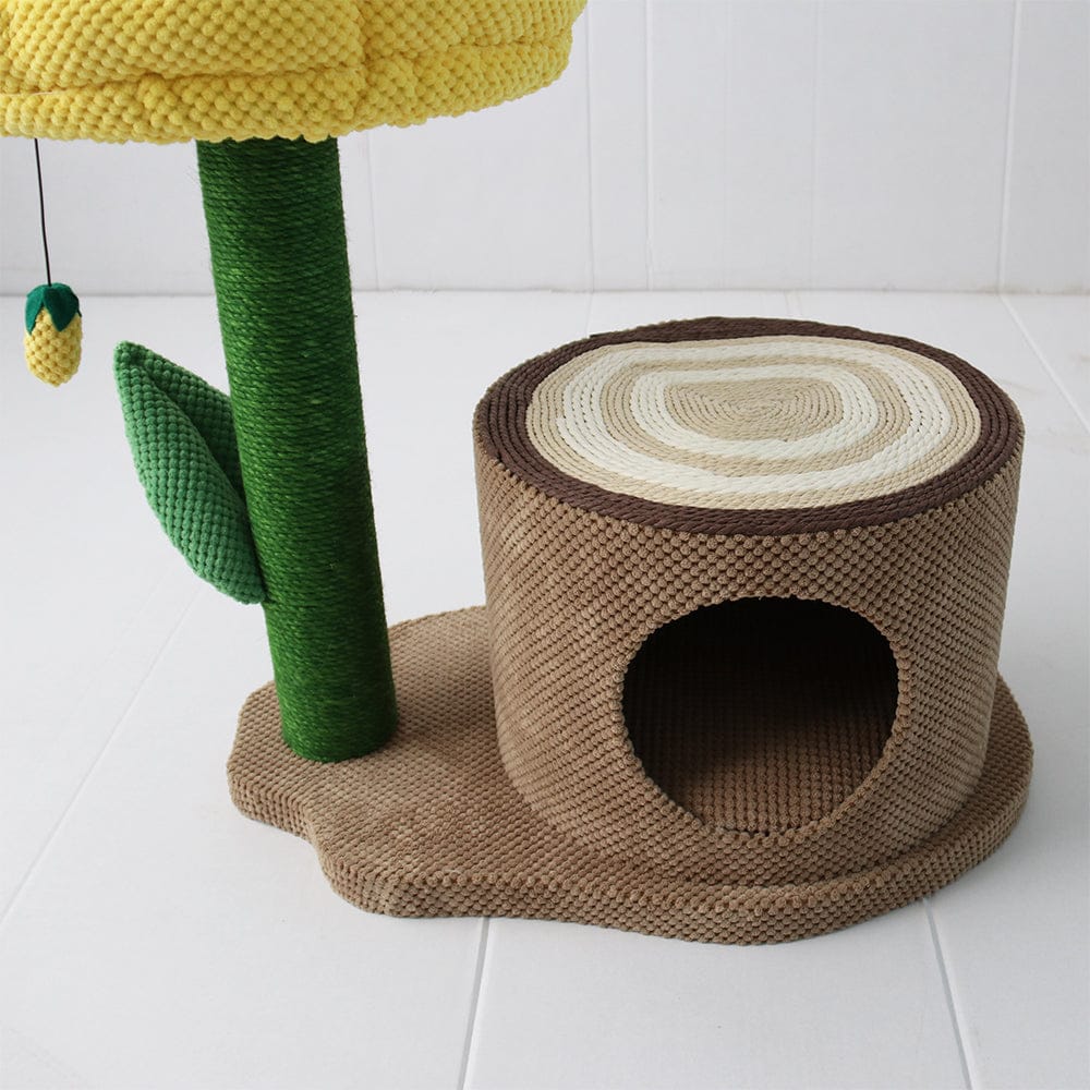 Catio Cat Tower CATIO Log Cat House With Yellow Camelia Cat Scratching Tree