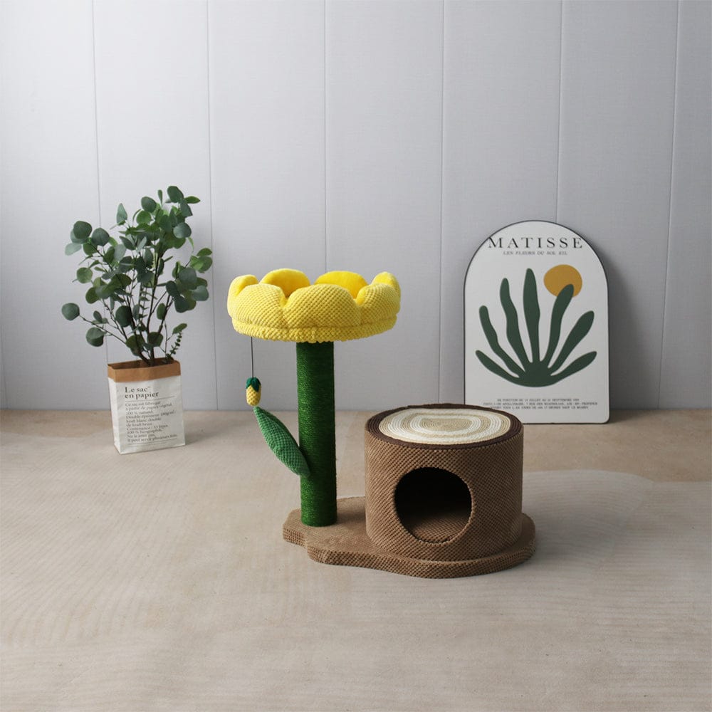 Catio Cat Tower CATIO Log Cat House With Yellow Camelia Cat Scratching Tree