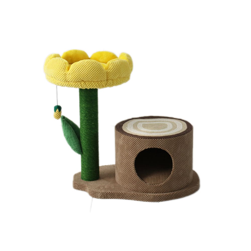 Catio Cat Tower CATIO Log Cat House With Yellow Camelia Cat Scratching Tree