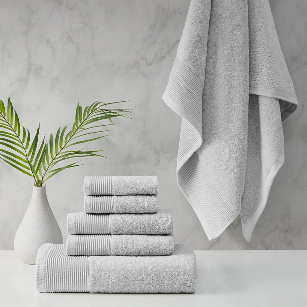 Cloud Linen Bathroom Towel Sets Retreat Cotton Tencel Antimicrobial 6 Piece Towel Set  Grey