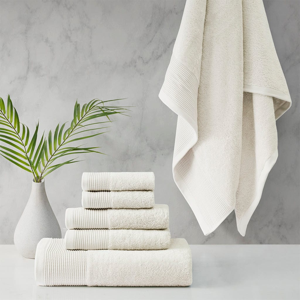 Cloud Linen Bathroom Towel Sets Retreat Cotton Tencel Antimicrobial 6 Piece Towel Set Ivory