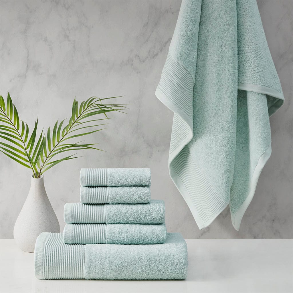Cloud Linen Bathroom Towel Sets Retreat Cotton Tencel Antimicrobial 6 Piece Towel Set Seafoam