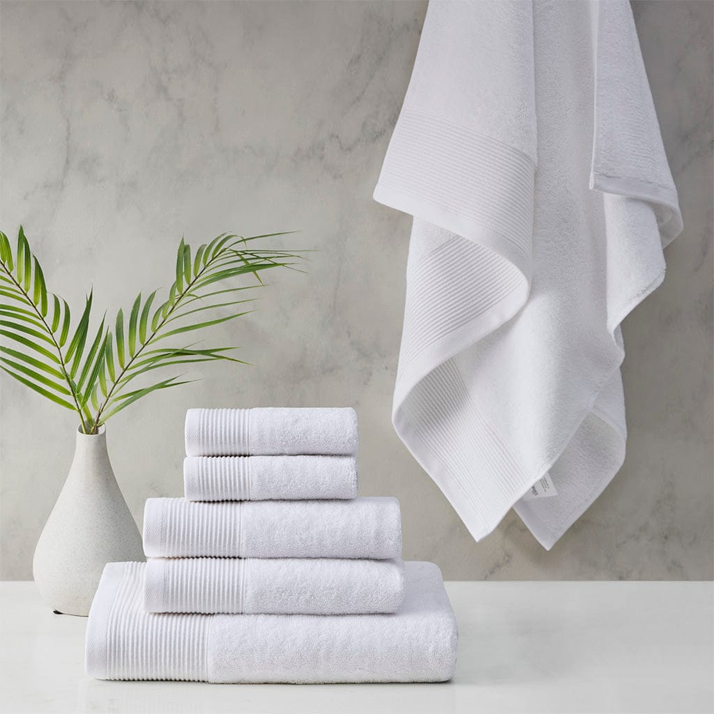 Cloud Linen Bathroom Towel Sets Retreat Cotton Tencel Antimicrobial 6 Piece Towel Set White
