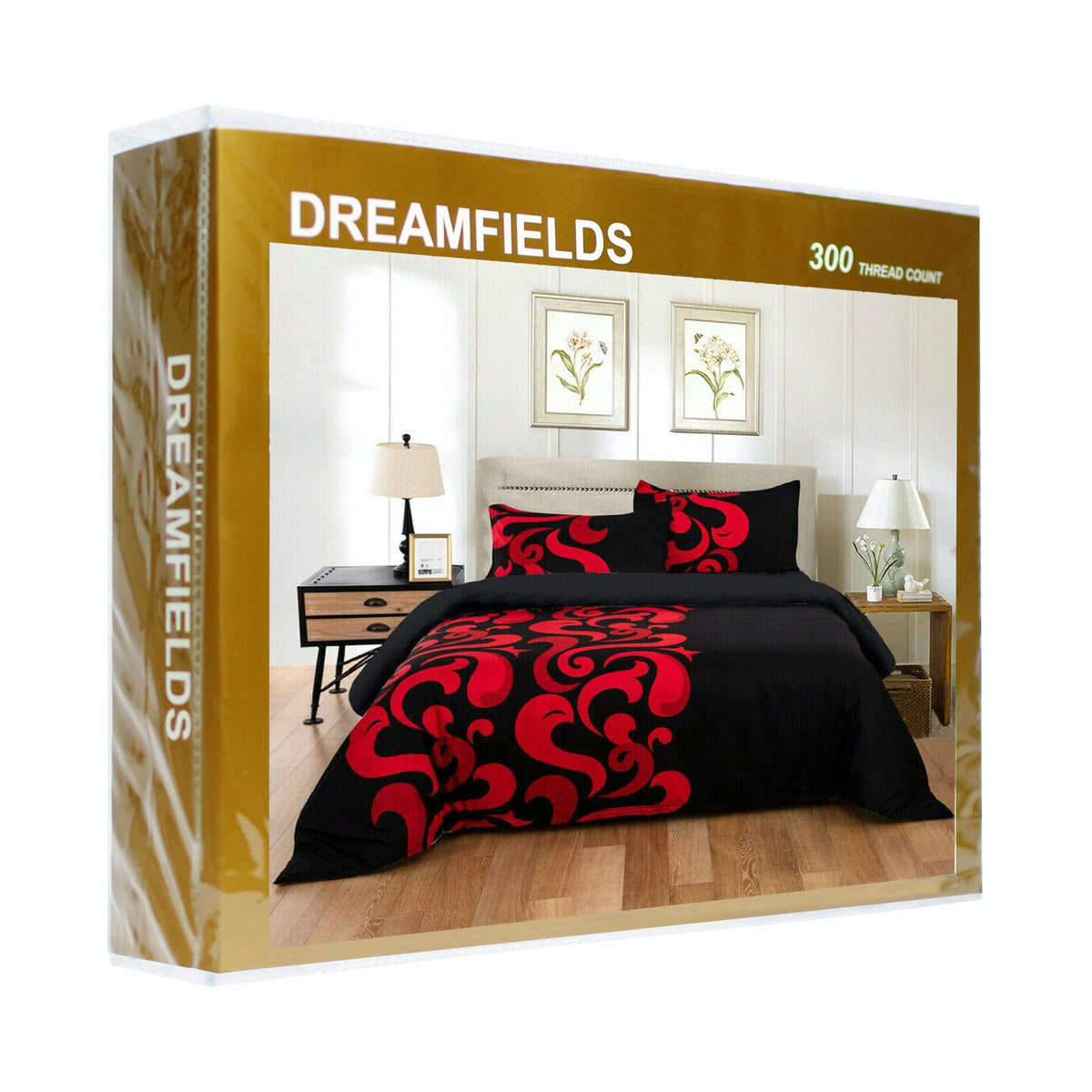 Dreamfields Grandeur Red Black Design Quilt Doona Duvet Cover Set