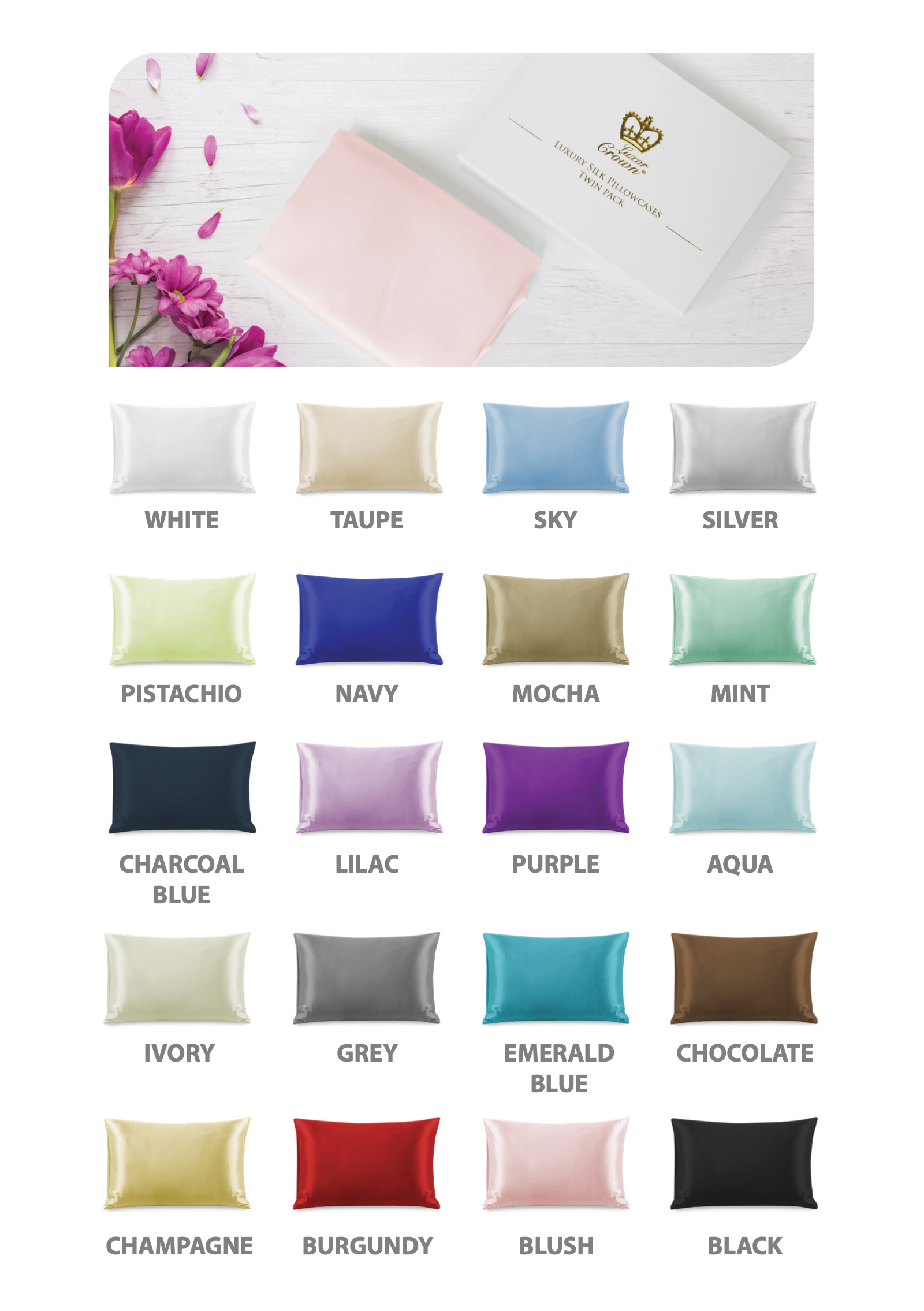Luxor Crown Mulberry Silk Pillowcase (Twin Pack)