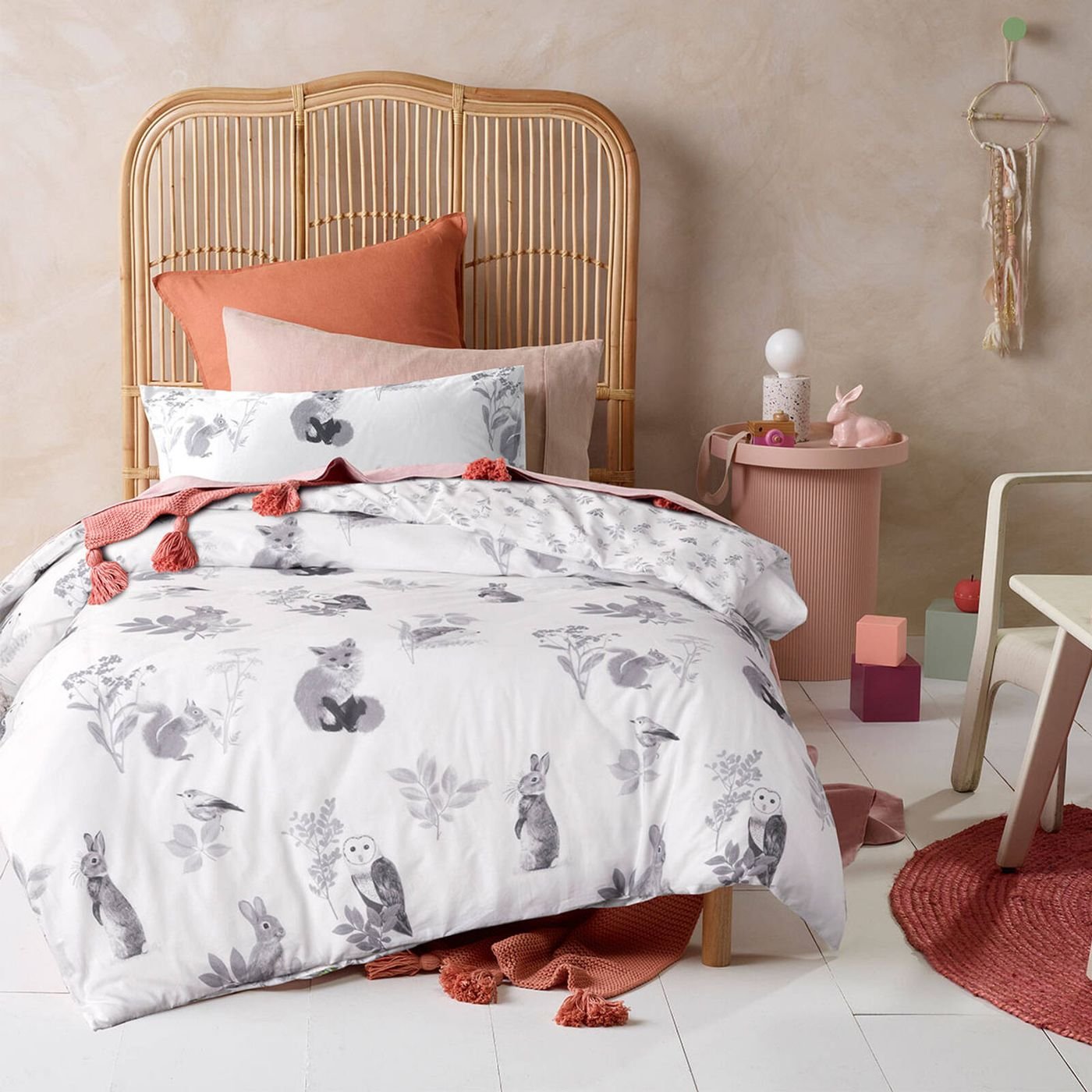 Happy Kids Woodland White Cotton Quilt Cover Set