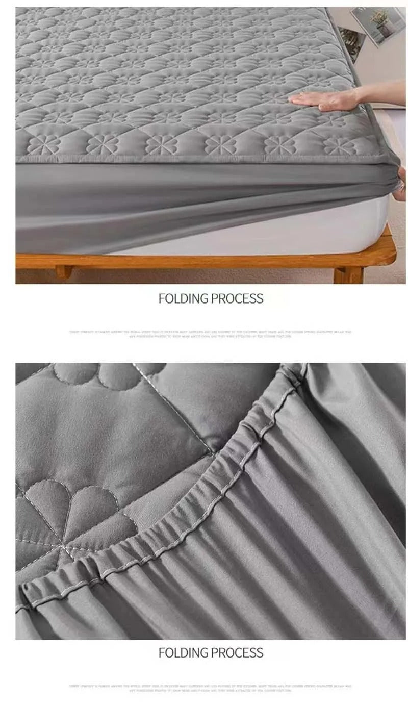 Anyhouz Mattress Cover Gray King Size Waterproof Quilted Fitted Bed Sheet