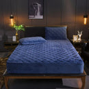 Anyhouz Mattress Cover Navy Blue Queen Size Crystal Velvet Thicken Quilted Warm Soft Plush Bed Sheet