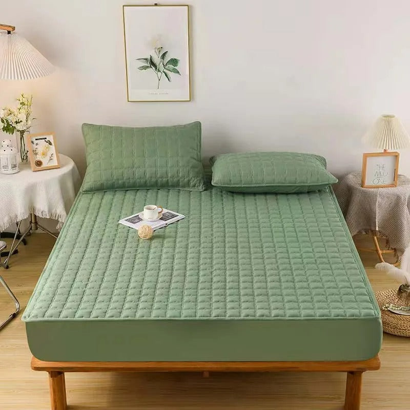 Anyhouz Mattress Cover Green Double Size Waterproof Quilted Fitted Bed Sheet