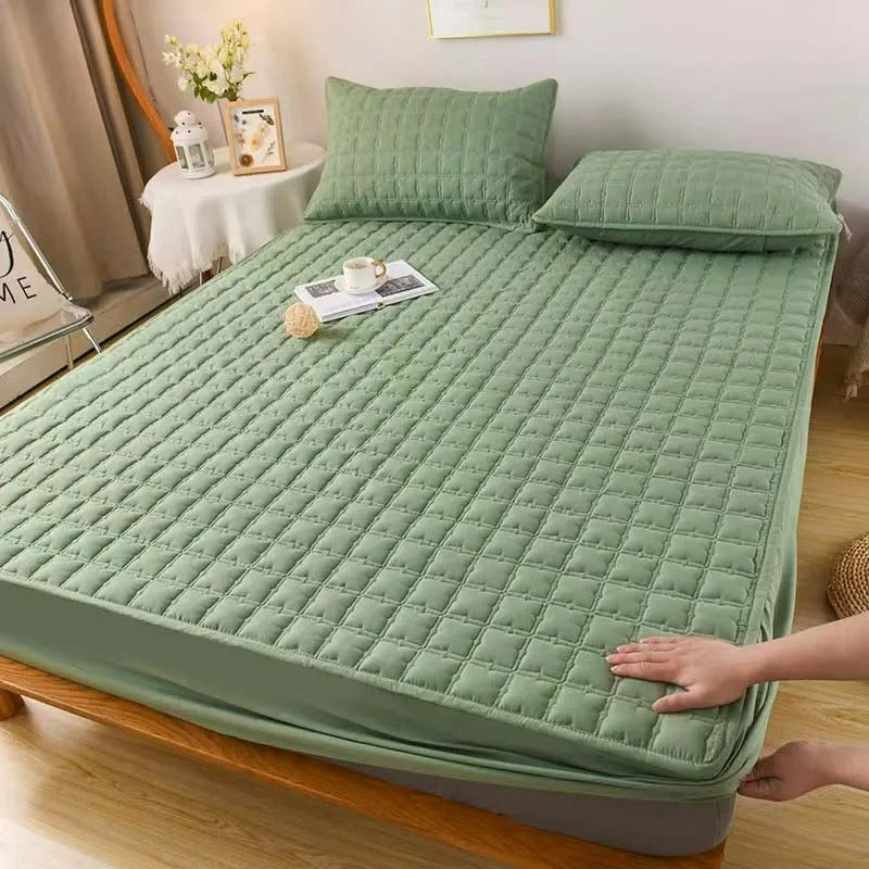 Anyhouz Mattress Cover Green King Size Waterproof Quilted Fitted Bed Sheet