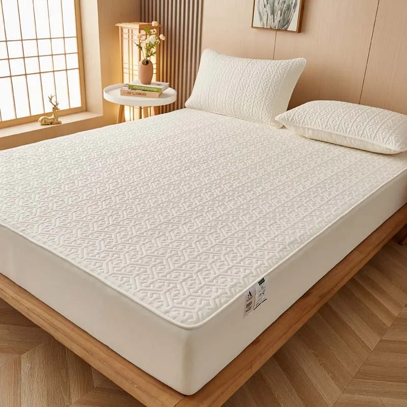 Anyhouz Mattress Cover Beige Double Size Pure Cotton Soft Quilted Bed Sheet Anti-bacterial Protector Cover