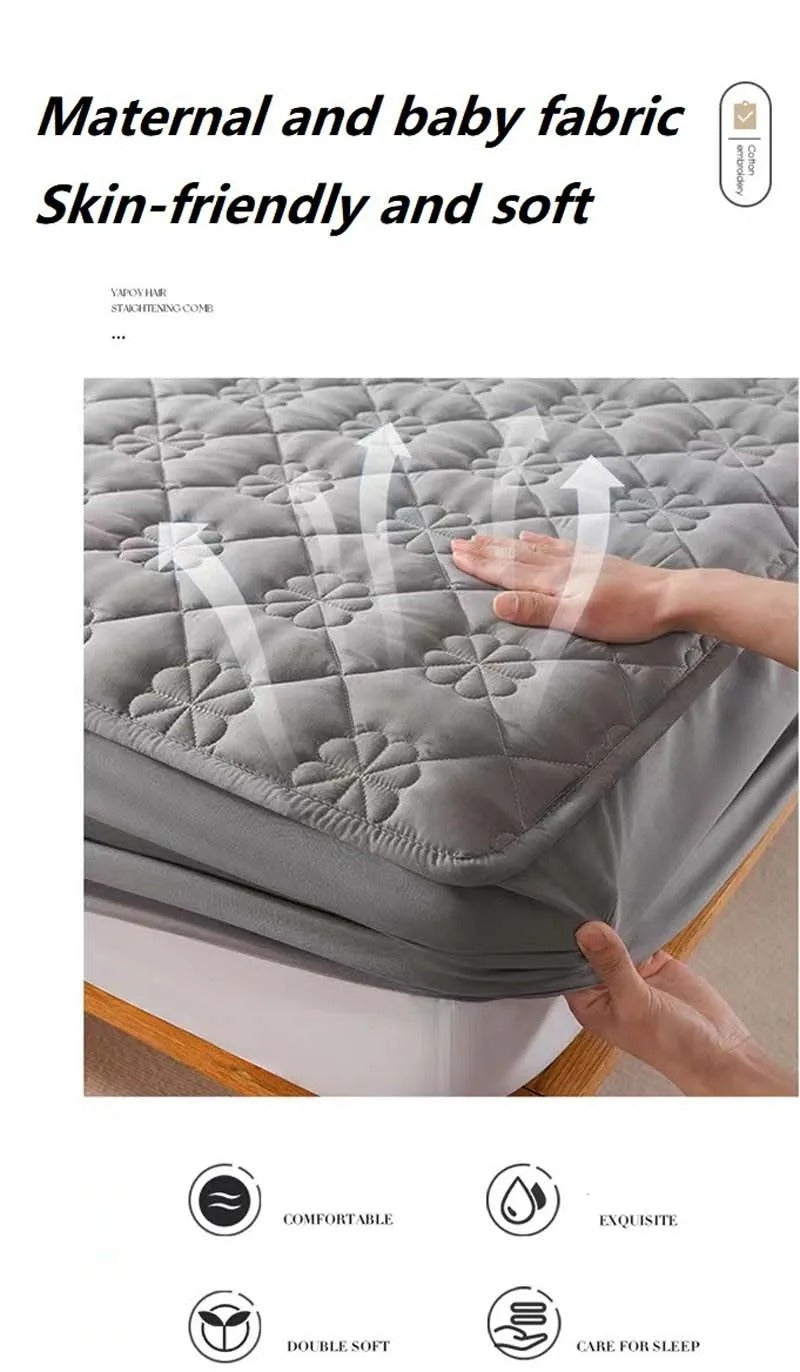 Anyhouz Mattress Cover Gray King Size Waterproof Quilted Fitted Bed Sheet