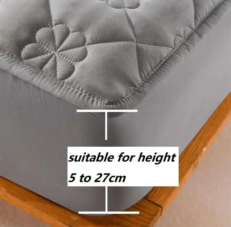 Anyhouz Mattress Cover Gray King Size Waterproof Quilted Fitted Bed Sheet