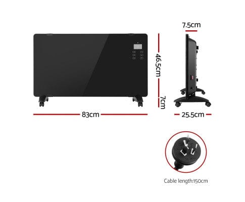 Devanti Heater Electric Convection Heater Black 2000W