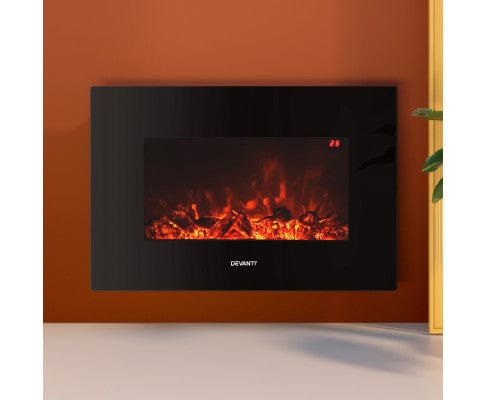 Devanti Heater Electric Fireplace Fire Heater 2000W Black
