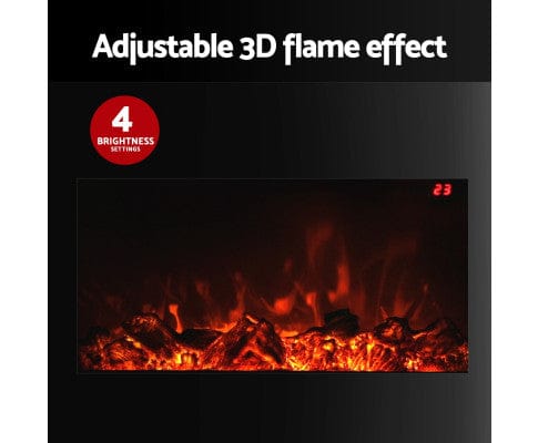 Devanti Heater Electric Fireplace Fire Heater 2000W Black