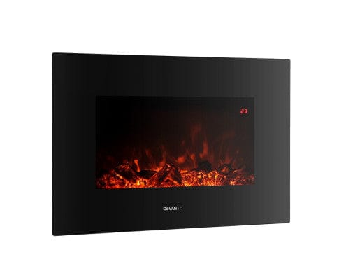 Devanti Heater Electric Fireplace Fire Heater 2000W Black
