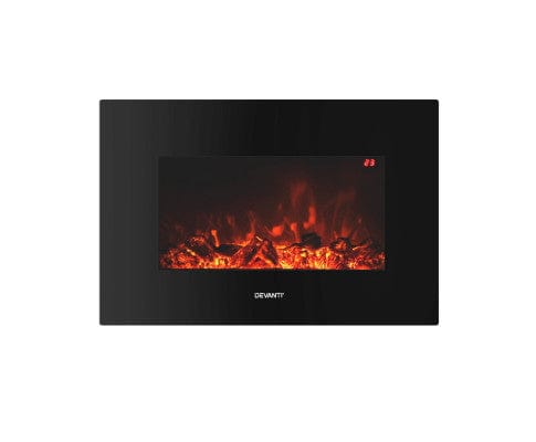 Devanti Heater Electric Fireplace Fire Heater 2000W Black