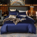 Anyhouz Duvet Comforter Set King Navy Blue/ Light Grey Egyptian Cotton Thick Blanket Bedspread 4 Pcs Bed Set