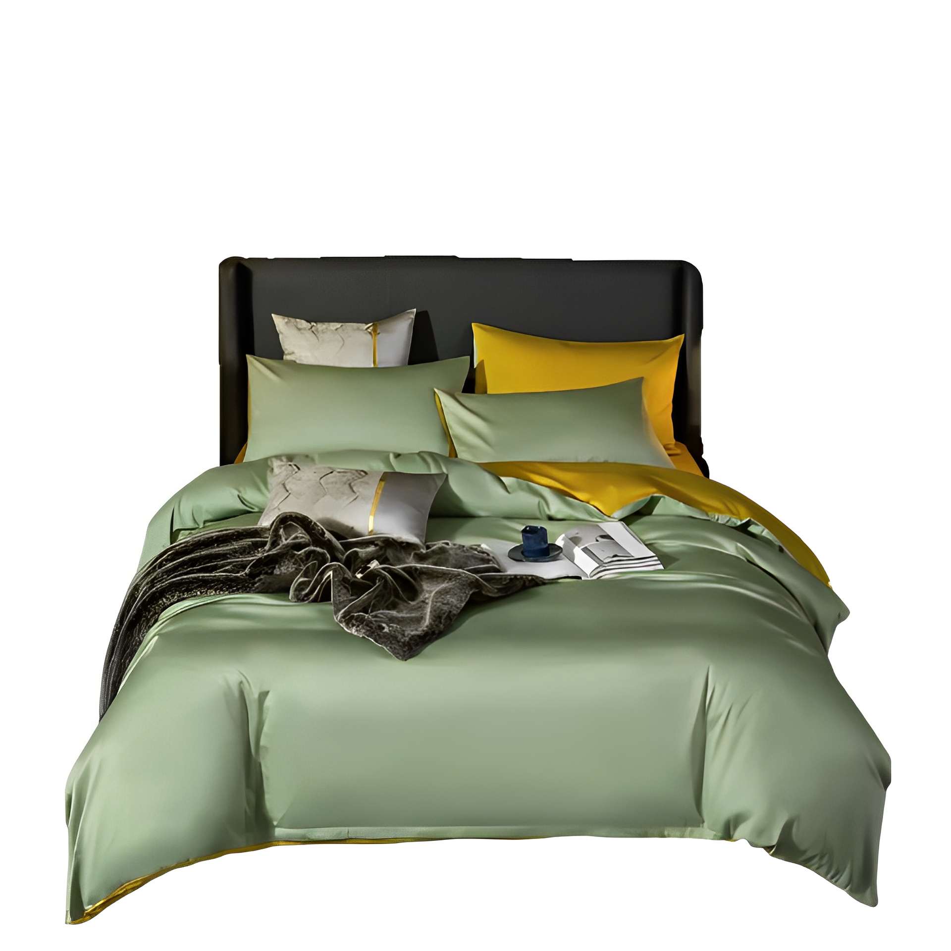 Anyhouz Duvet Comforter Set King Green/ Yellow Egyptian Cotton Thick Blanket Bedspread 6 Pcs Bed Set
