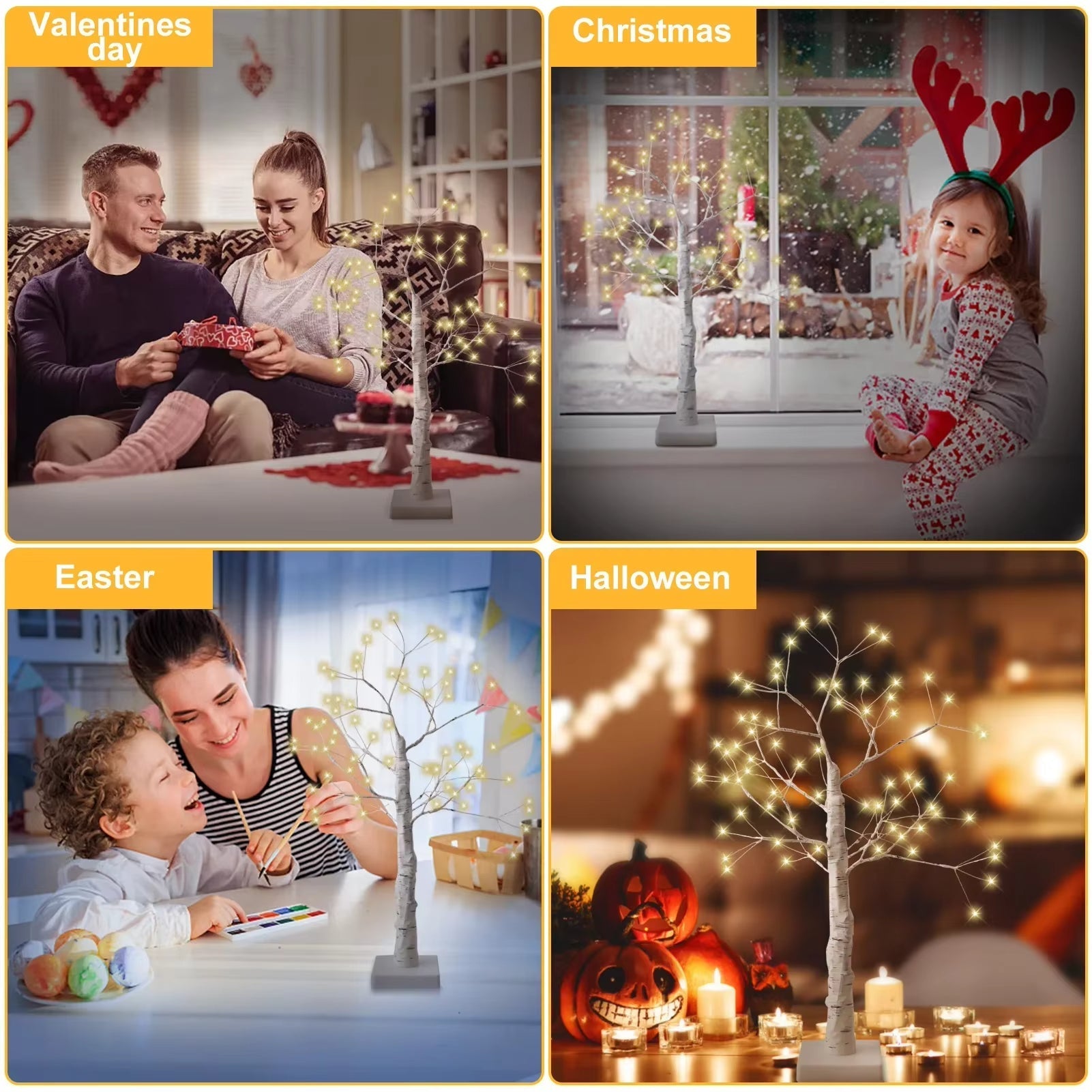 Anyhouz Table Lamp White 108 LED Bonsai Tree Desk Light USB Rechargeable For Living Room