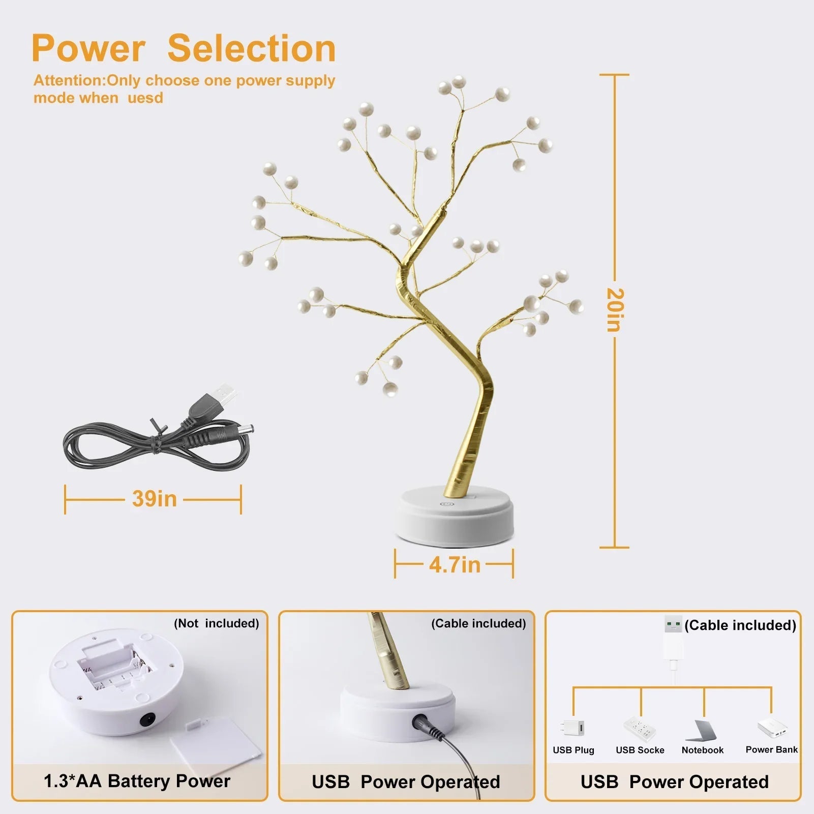 Anyhouz Table Lamp Colorful 60 LED Bonsai Tree Desk Light USB Rechargeable For Living Room