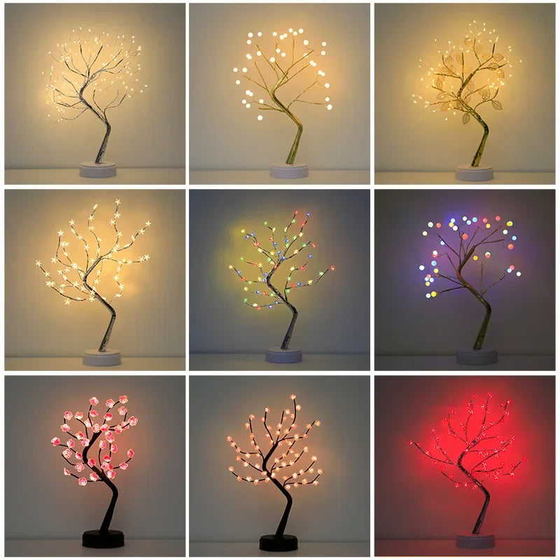 Anyhouz Table Lamp Warm Leaves 36 LED Bonsai Tree Desk Light USB Rechargeable For Living Room
