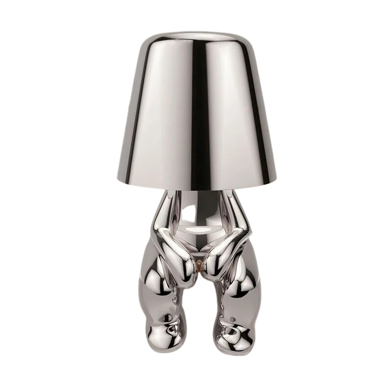 Anyhouz Hotel Lightning Lamp Rechargeable Silver Little Man Sitting Position Table Lamps Touch Switch Decoration Led Night Light