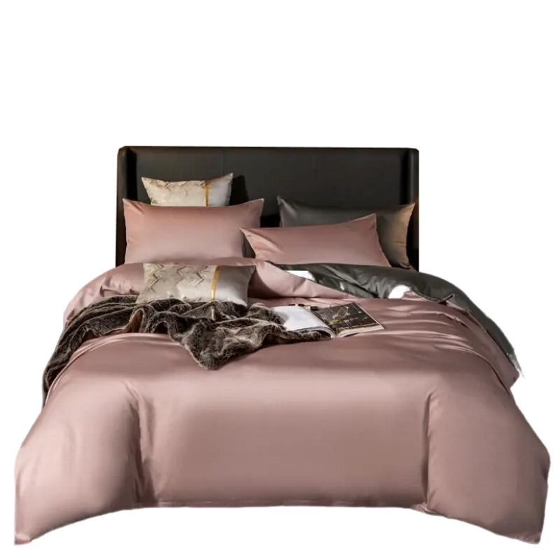 Anyhouz Bed Sheet Pink Deep Grey Ultra Soft Luxury Egyptian Cotton Bedding Cover Double Size 6 Pcs Bed Set