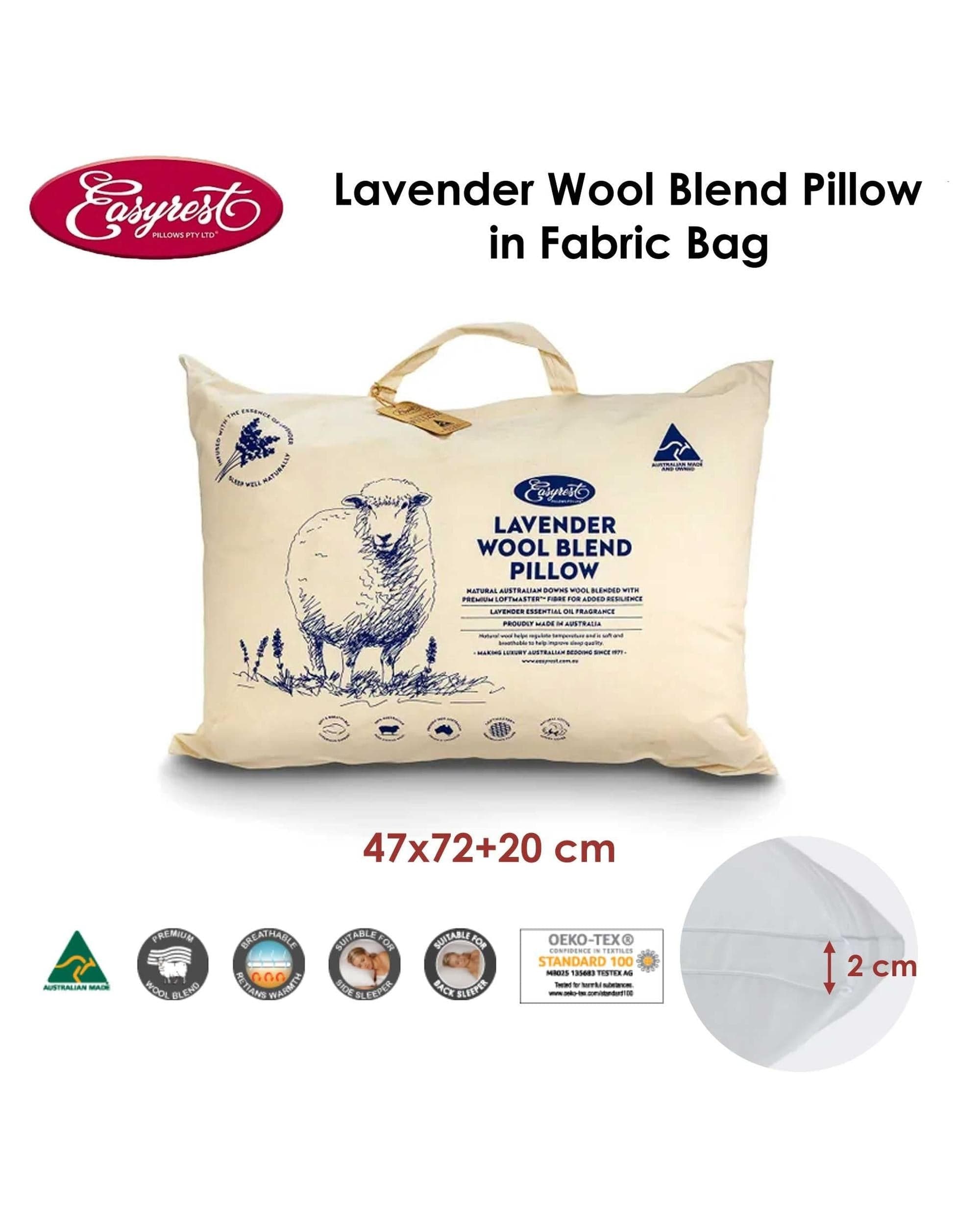 Easyrest Pillows/Cushions Easyrest Lavender Wool Blend Standard Pillow in Fabric Bag