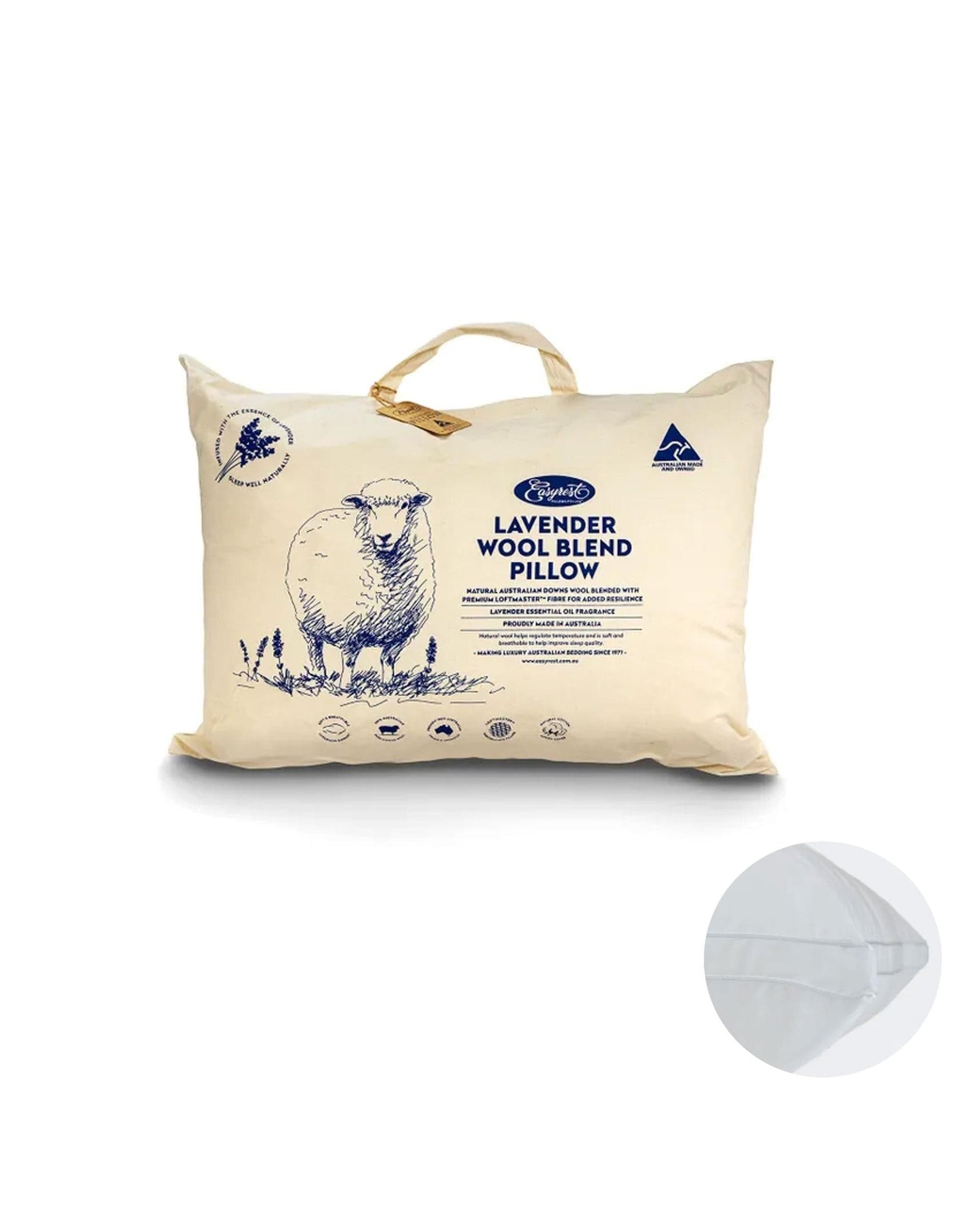 Easyrest Pillows/Cushions Easyrest Lavender Wool Blend Standard Pillow in Fabric Bag