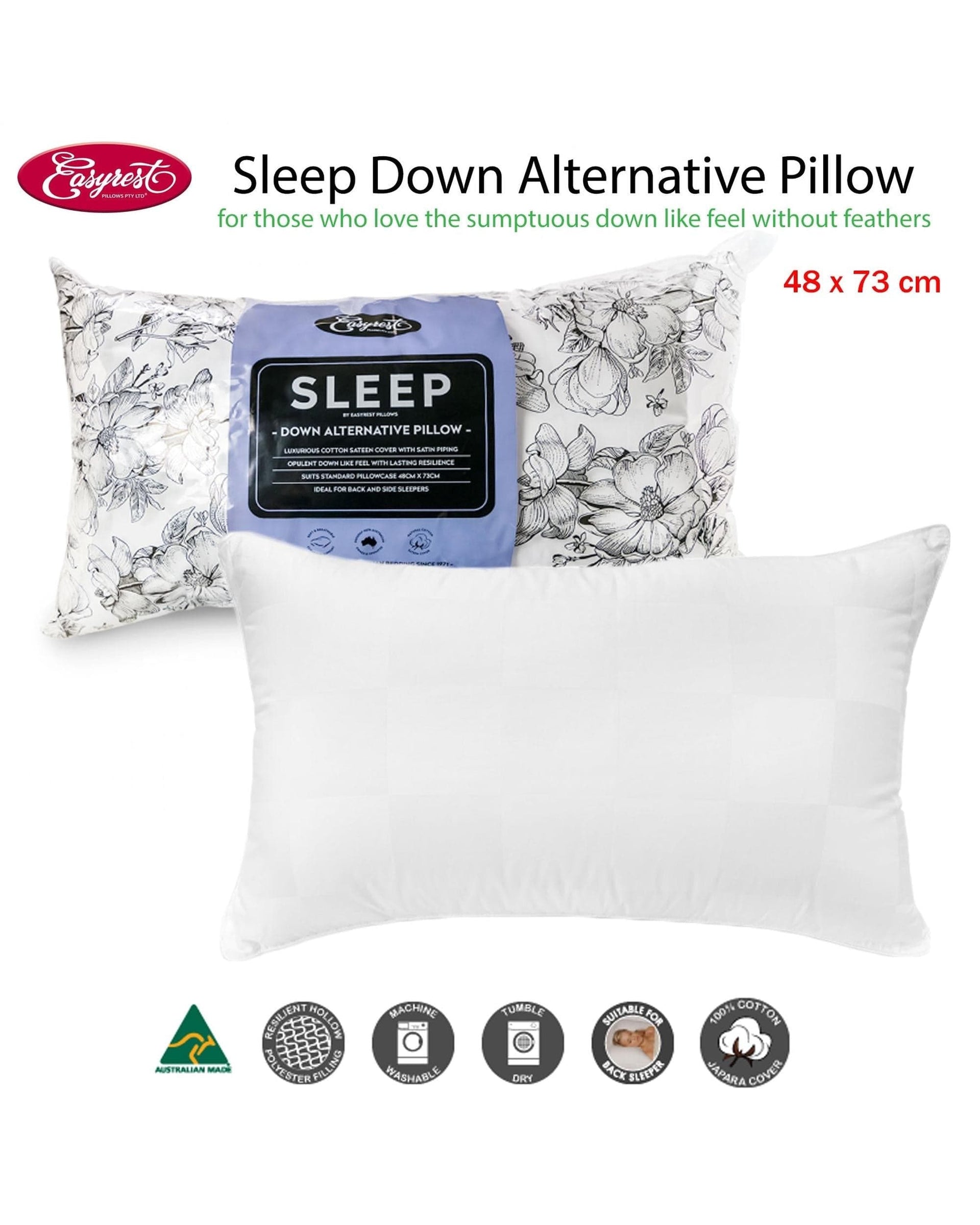 Easyrest Pillows/Cushions Easyrest Sleep Down Alternative Standard Pillow Suits Back Sleeper