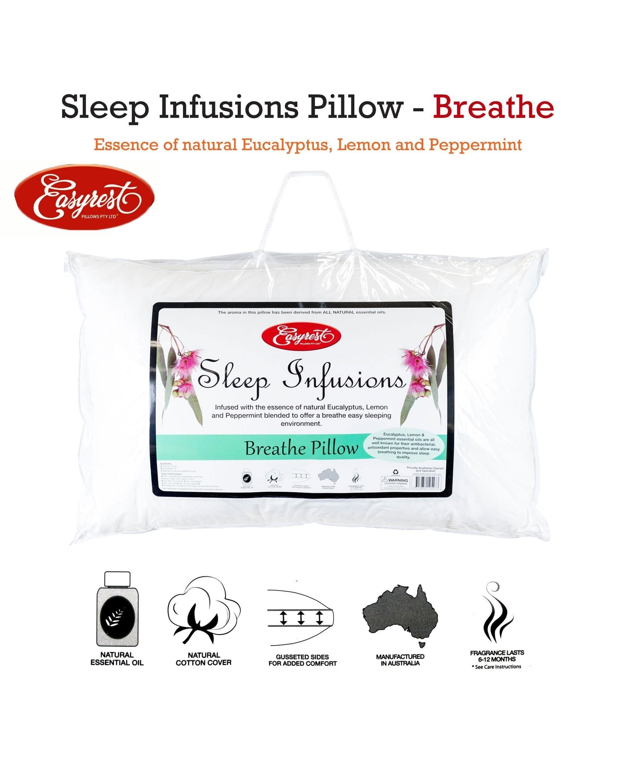 Easyrest Pillows/Cushions Easyrest Sleep Infusions Eucalyptus Lemon and Pepermint Breathe Standard Pillow