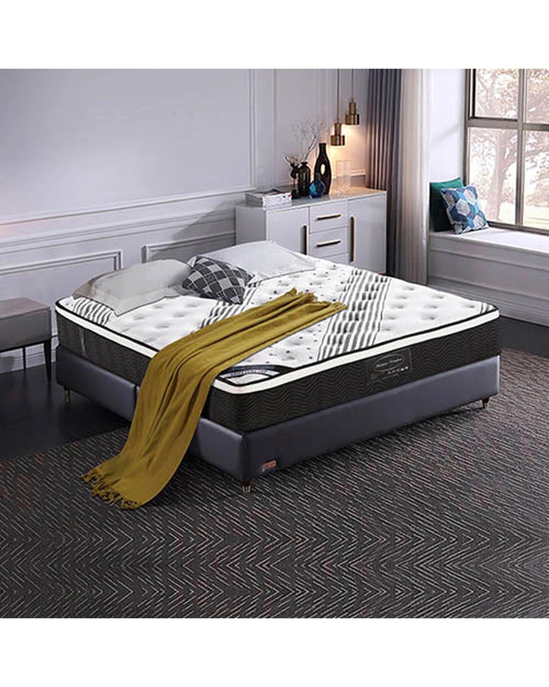Feather Comfort Mattresses Exclusive Latex Euro Top Individual Pocket Spring Medium Firm 33cm Thick Queen Mattress