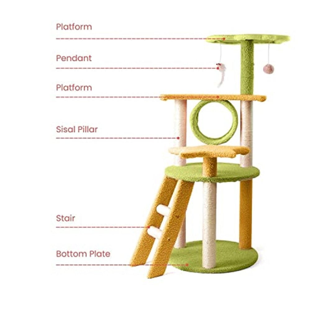 FLOOFI Cat Tower Floofi 101cm Galaxy Plush Cat Condo Cat Tree Yellow Green